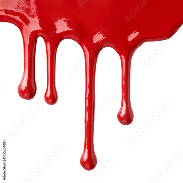 Obraz Red paint dripping, isolated on white background. transparent background