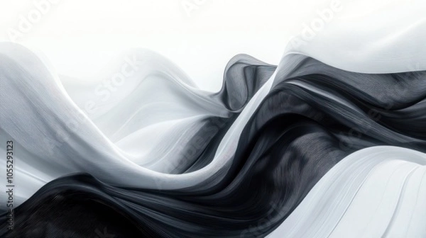 Fototapeta Abstract black and white flowing lines on a white background.