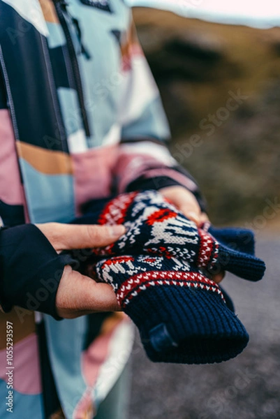 Obraz Colorful gloves with scandinavian pattern