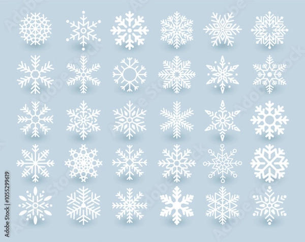 Fototapeta Snow icons. Vector snowflake icons. Winter icons. On a blue background