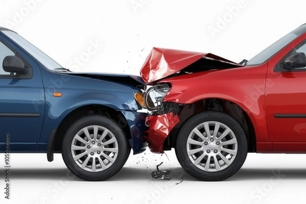 Fototapeta Two Cars in a Severe Front-End Collision – Road Accident and Traffic Safety Concept-Tascha-low resolution