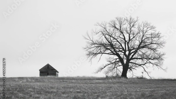 Obraz Solitary Tree and Abandoned House