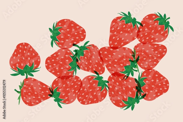 Fototapeta Strawberries colorful wallpaper print background. Fruit illustration isolated on background. Greeting card background with strawberries for your design