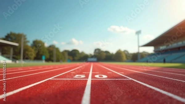 Fototapeta 50-Meter Running Track Focused on the Finish Line with Copyspace