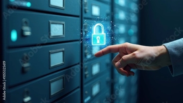 Fototapeta Data Protection Enlightened: Digital Lock Above Secure File Cabinet
