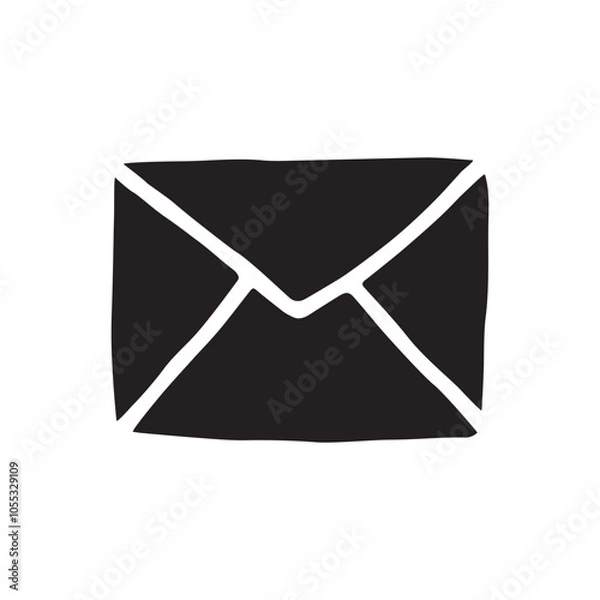 Obraz Doodle letter envelope icon or logo, hand drawn with thin black line. PNG isolated on transparent background and vector illustration