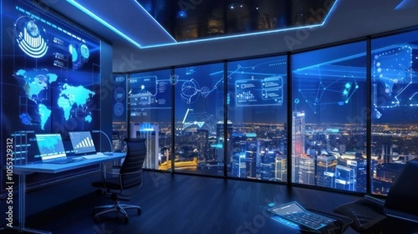 Obraz Futuristic Office with a City View