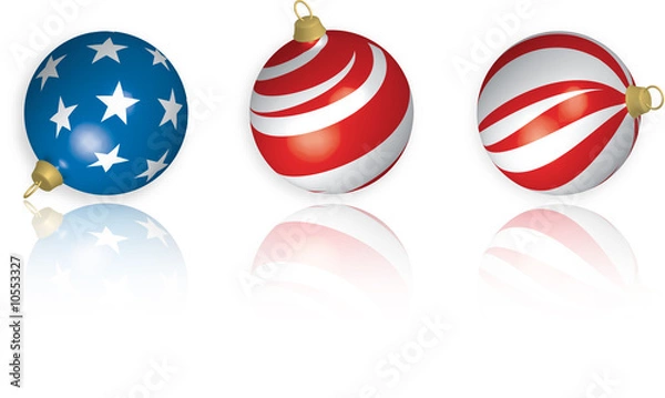 Fototapeta 3D illustration of 3 American Flag-themed Christmas Bulbs