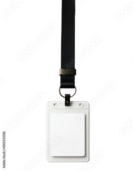 Obraz White ID card holder with black strap on a white background