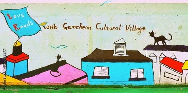 Obraz Mural in Gamcheon Culture Village (Korean: 감천문화마을) is a town within Gamcheon-dong, Saha District, Busan, South Korea.