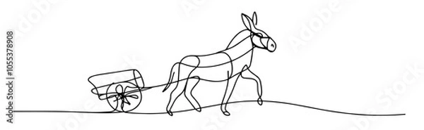 Obraz continuous line drawing of donkey and cart black vector
