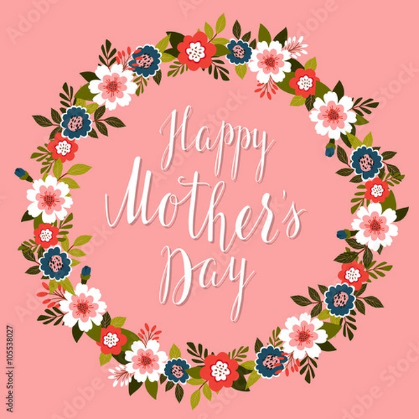 Fototapeta Happy Mother's Day card with pink background.Vector