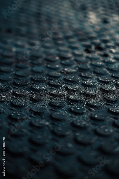Fototapeta Close-up view of water droplets on a black surface, ideal for use in scientific or technical illustrations