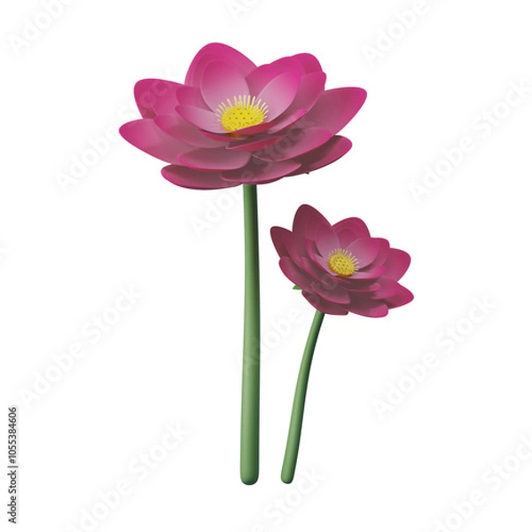 Fototapeta Pink lotus flower isolated on white, blooming beautifully in spring, 3d rendering