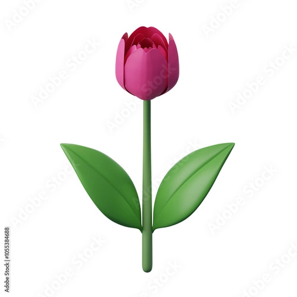 Fototapeta Tulip flower isolated on white background, blooming beautifully in spring, 3d rendering