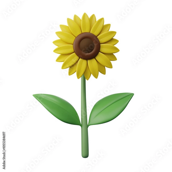 Fototapeta sunflower head blooming, isolated on white background, 3d rendering