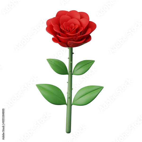 Fototapeta Red rose, isolated on white, symbolizes love and beauty, 3d rendering