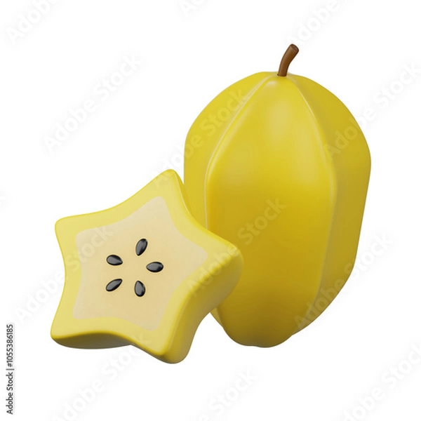 Fototapeta starfruit, isolated on a white background, a symbol of sweet, healthy life, perfect for Easter dessert, 3d rendering