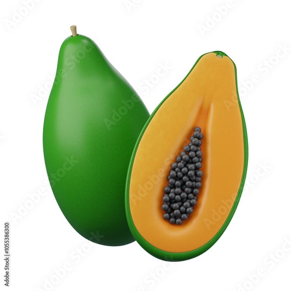 Fototapeta Ripe papaya fruit isolated on white background, perfect for healthy recipes and tropical desserts, 3d rendering