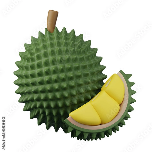 Fototapeta Durian Fruit Icon Vector, fruit isolated on white background, perfect for healthy recipes and tropical desserts, 3d rendering