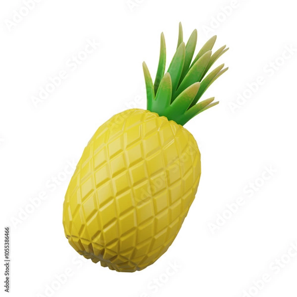 Fototapeta Ripe pineapple fruit isolated on white background, perfect for healthy diet and tropical desserts, 3d rendering