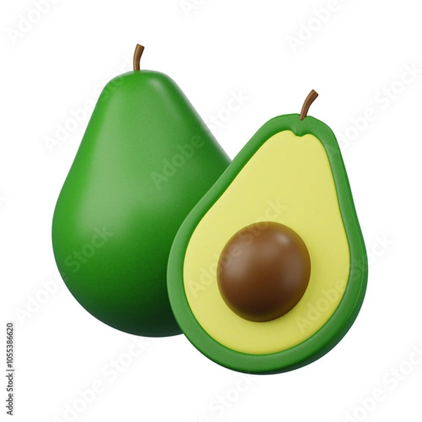 Fototapeta Avocado, a symbol of health and nature,  isolated on white background, 3d rendering