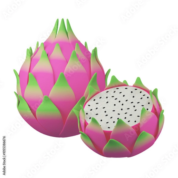 Fototapeta Ripe, red dragon fruit isolated on a white background, perfect for healthy, tropical recipes, 3d rendering