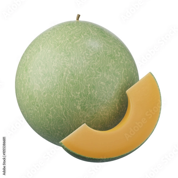 Fototapeta Cantaloupe Fruit Vector Illustration - Green Fruit Sphere , isolated on White Background, 3d rendering