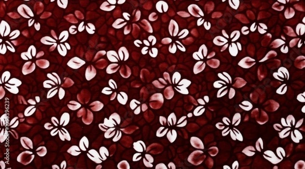 Fototapeta seamless red floral pattern on dark red fabric