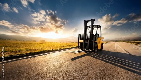 Fototapeta 工事に使用するフォークリフト