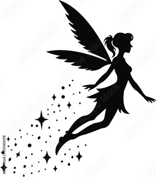 Fototapeta Fairy Silhouette, Fairy, Tooth Fairy, Fairies, magic fairy design - Silhouette of a fairy. Decoration for windows, wall and interior design 