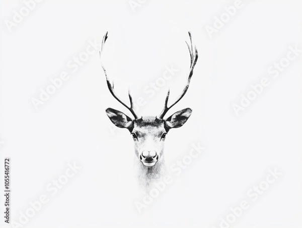 Fototapeta Minimalist Reindeer Head Illustration with Simple Antlers on White Background