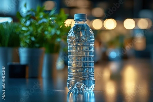 Fototapeta A Close-Up View of a Plastic Water Bottle on a Table