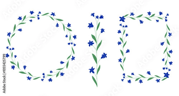 Fototapeta Campanula.Colorful decorative elements with bellflowers: wreath, decorative line, rectangular border . Design elements for invitations, postcards, banners.