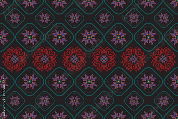 Fototapeta Damask seamless pattern. Design for textile, fabric, clothing, wallpaper, wrapping, cushion art ornament and decoration.