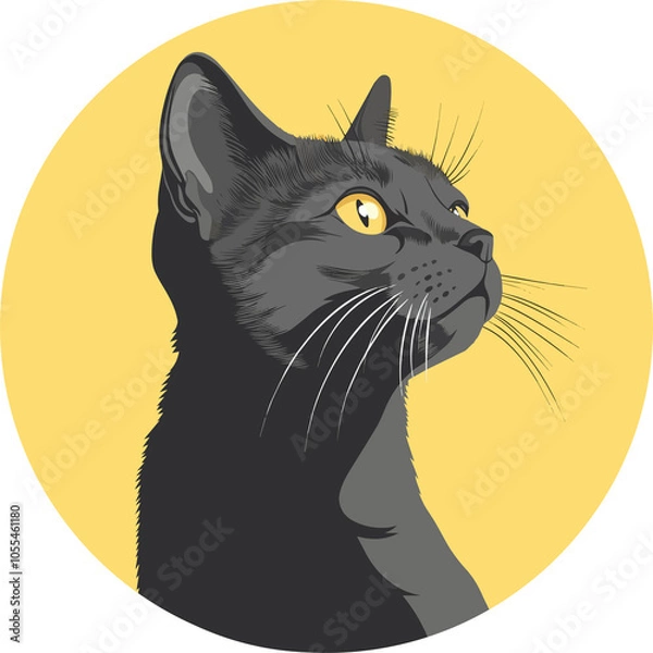 Obraz A black cat on yellow background
