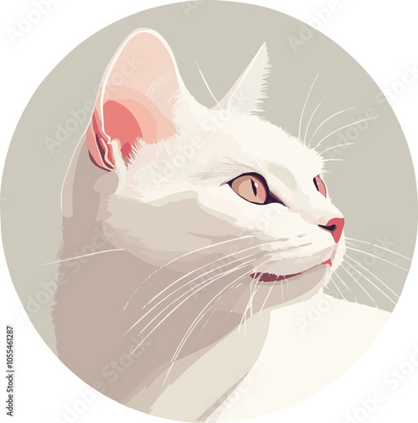 Fototapeta A white cat on gray background