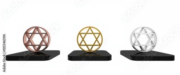 Fototapeta Colorful Star of David icon isolated on white background. Jewish religion symbol. Symbol of Israel. Minimalism concept. 3D render illustration