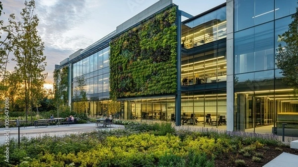 Fototapeta Modern Office Building with Green Wall