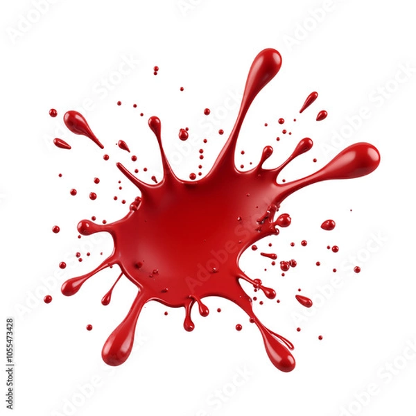 Fototapeta Dynamic Red Paint Splash with Dripping Droplets and Texture.