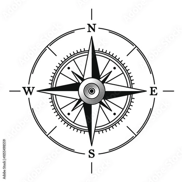 Fototapeta Navigation Compass Icon on White Background. Vector