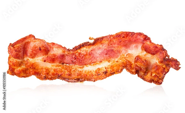 Fototapeta Bacon strip close-up isolated on a white background.