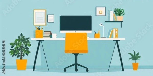 Obraz A graphic illustration showing a workplace.