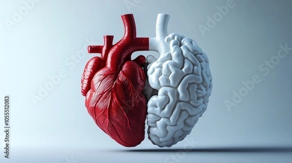 Fototapeta A red heart and a white brain sit side-by-side.
