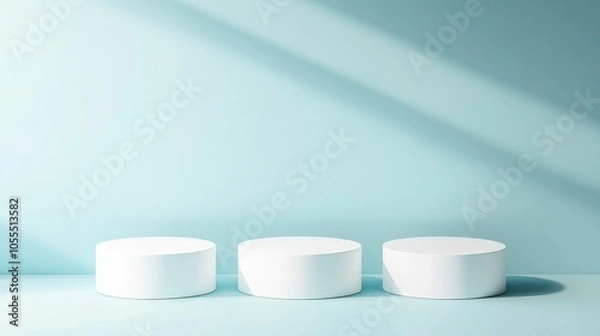 Fototapeta Minimalist 3D White Cylindrical Podium on Pastel Backdrop for Product Display and Branding ,Generative ai