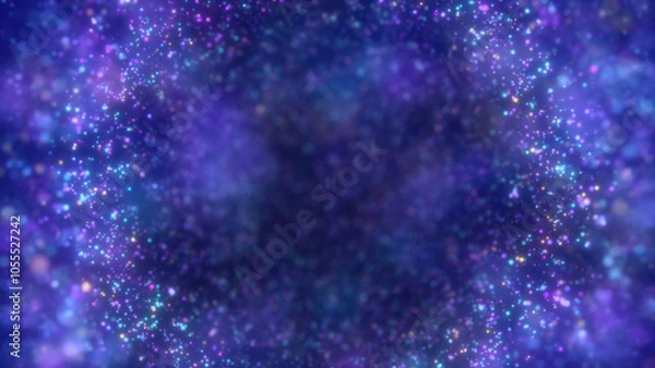 Fototapeta Abstract background with shimmering blue lights and particles creating a dreamy, cosmic atmosphere. Ideal for digital and tech-themed designs