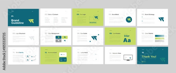 Fototapeta Creative Brand Guidelines template. Brand Strategy Guideline design. Brand Identity presentation design. Logo Guideline template. Logo Guide Book or Brand Manual Layout.