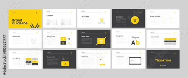 Fototapeta Creative Brand Guidelines template. Brand Strategy Guideline design. Brand Identity presentation design. Logo Guideline template. Logo Guide Book or Brand Manual Layout.