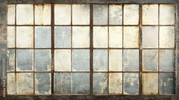 Fototapeta A vintage wall with large panoramic windows, offering space for design elements or text on the textured surface.