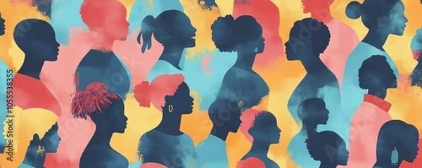 Fototapeta Eyecatching illustration of a diverse group of people as colorful silhouettes, celebrating the themes of inclusion, equality, and community togetherness